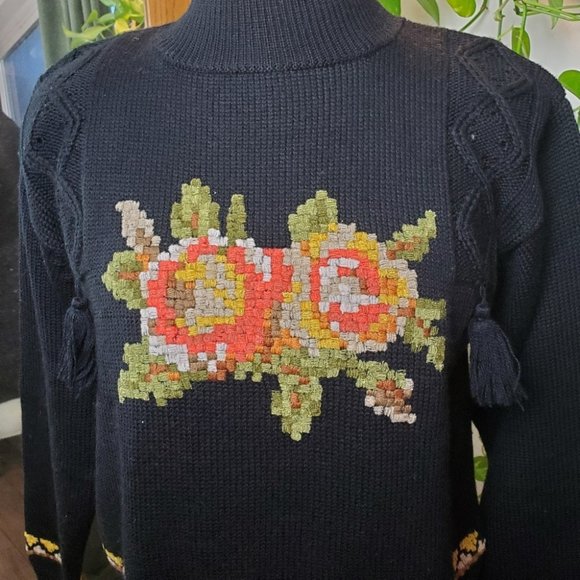 RARE | René Derhy Vintage 90s Embroidered Flower Wool Blend Sweater (Size  M) - Picture 2 of 9